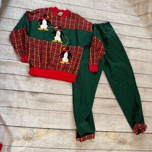The Frog Pond Vintage Applique Sweatshirt + Pants Set Christmas Penguin Sz Small